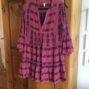 Elan Pink Grecian tiered dress/ cover up. L Indian cotton